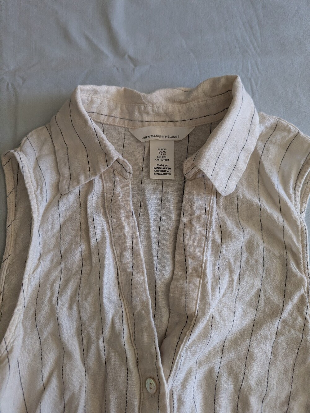 Linen Blend Pinstripe Sleeveless Button Up Shirt - Picture 5 of 11